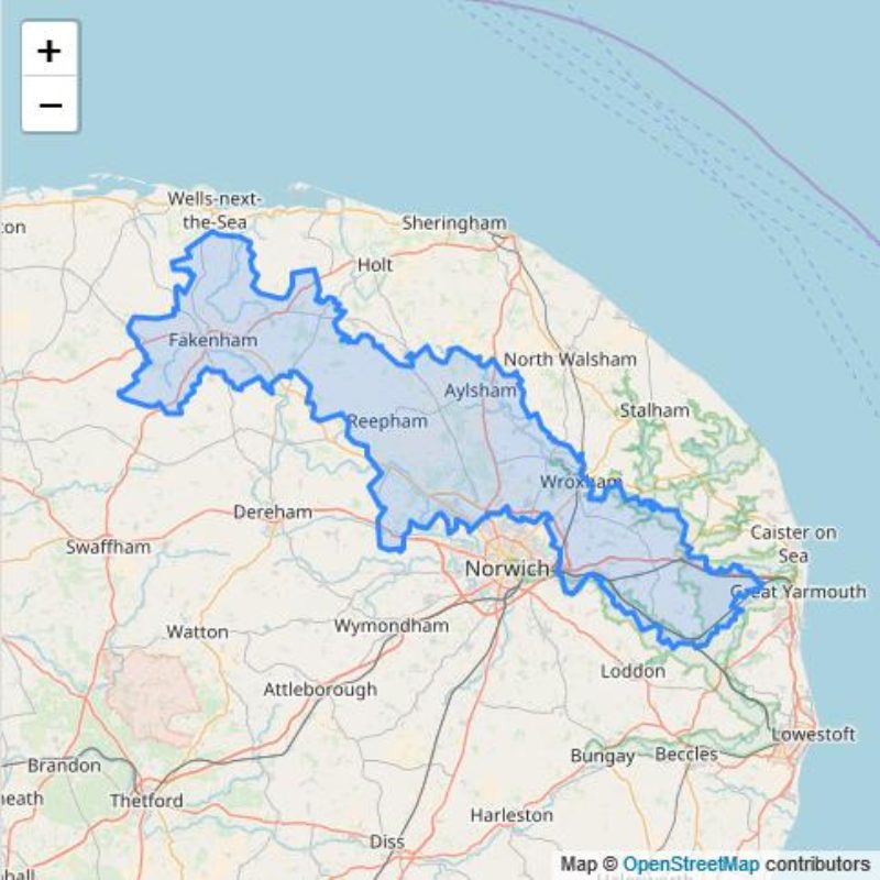 Broadland Parlimentary Constituency -- https://mapit.mysociety.org/area/2626.html